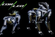 Robot cavallo Corleo di Kawasaki in primo piano con design futuristico e struttura robotica avanzata