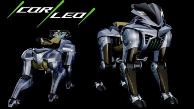Robot cavallo Corleo di Kawasaki in primo piano con design futuristico e struttura robotica avanzata