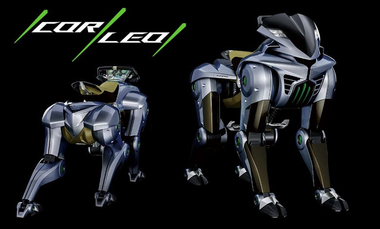 Robot cavallo Corleo di Kawasaki in primo piano con design futuristico e struttura robotica avanzata