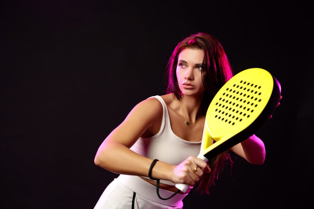 giocatrice padel colpisce la pallina durante partita movimento racchetta